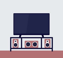 tv on the stand with audio system, vector illustration