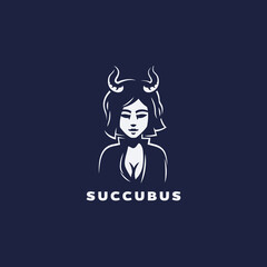 Succubus logo design, demon girl, enchantress with horns