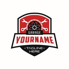 Emblem,Badge gear chain logo design 