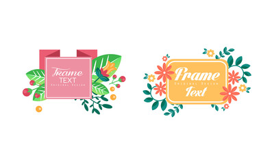 Shaped Frames with Floral Decoration for Greeting and Invitation Card Design Vector Set