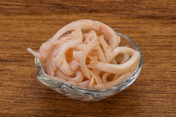 Marinated squid slices in the bowl