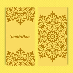 Mandala invitation card design.Floral card template design.Ornate date invitation card.