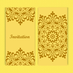 Mandala invitation card design.Floral card template design.Ornate date invitation card.