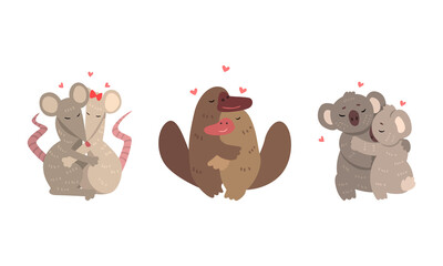 Couple of Animals in Love Embracing Each Other Vector Set