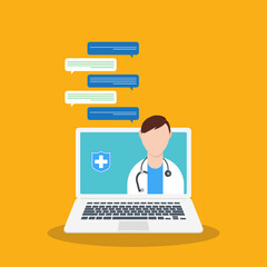 Online medical consultation or Doctor online concept .Concept for medical app and websites. Flat vector illustration.