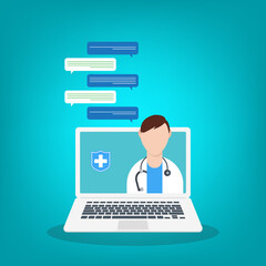 Fototapeta na wymiar Online medical consultation or Doctor online concept .Concept for medical app and websites. Flat vector illustration.