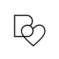 Letter B heart logo design template, alphabet B and love symbol, line art icon vector