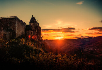 Aggstein castle ruin at sunset in Wachau valley, Austria.