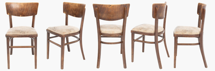 Set of wooden chairs from turn of 70's and 80's from previous century with soft seat. Polish design...