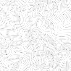 Vector black seamless pattern topographic map with contour line. Isolated on white background.