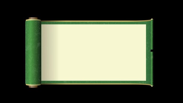 Japanese scroll paper opening animation ( 4K ) . Alpha channel background.