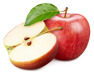 Apple fruits and apple half. Isolated on a white background
