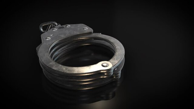 Metal Handcuffs - slide- 3d animation model on a black background