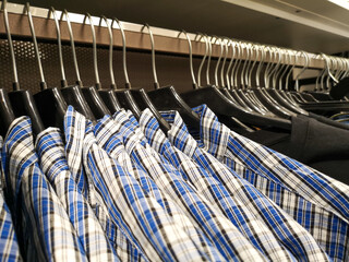 Clothes hangers on the counter in the market.