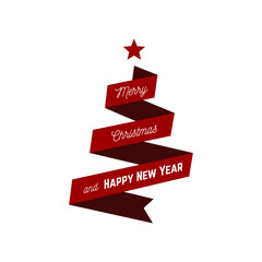 Christmas tree. Design of invitation or greeting card. Happy new year. Isolated vector illustration.