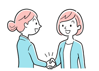 ベクターイラスト素材：握手をする2人の女性、ビジネスシーン
