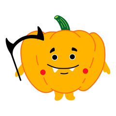 Cute cartoon pumpkin. Happy halloween print. Vector illustration, isolated on white background.	
