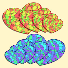 Motif composé de deux groupes de quatre coeurs de tailles et de couleurs différentes