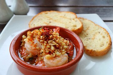Spanish Well Known Dish of Flavorful Garlic Shrimps Called Gambas al Ajillo