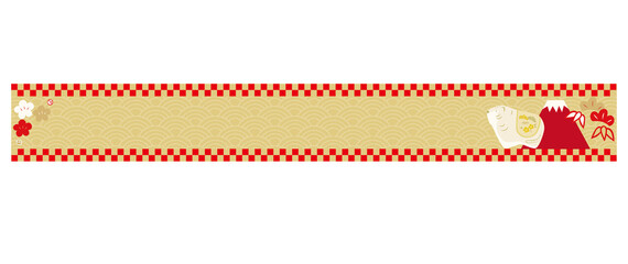 トラと富士山と和柄の背景の横長のバナーイラスト