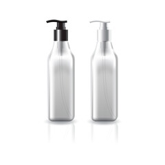 Blank clear square cosmetic bottle with black-white pump head for beauty or healthy product.