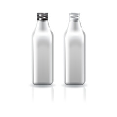 Blank white square cosmetic bottle with black-white screw lid for beauty or healthy product.