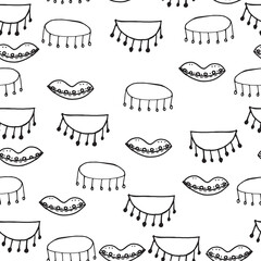 Eyes and lips seamless pattern. Black and white simple minimal stylish wallpaper.