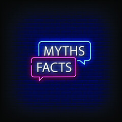 Fototapeta na wymiar Myths Facts Neon Signs Style Text Vector