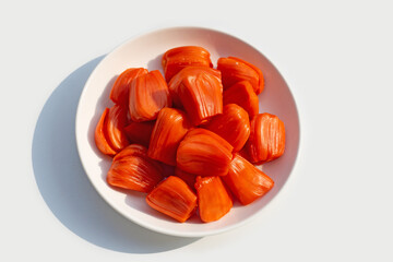 Ripe red Jackfruit isolated on white background.