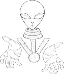 Alien - Abstract sketch portrait - UFO art