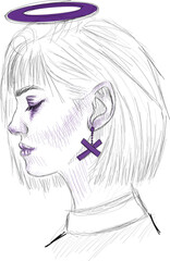 Abstract Sketch Portrait - Stylized black and white profile portrait 