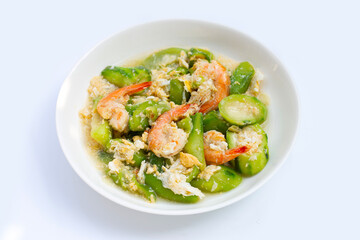 Stir fried angled gourd with egg and shrimp