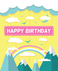 Greeting card with mountains and rainbow