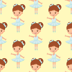 Cartoon seamless pattern with beautiful, lovely, little ballerinas girl.
