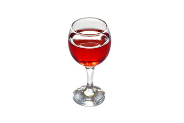 Glass of red wine on a white background.