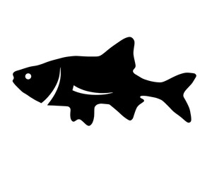 Black silhouette of fish on white background