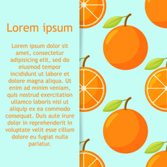 Orange fruit pattern. Sweet beautiful citrus seamless background with yellow juicy oranges. 