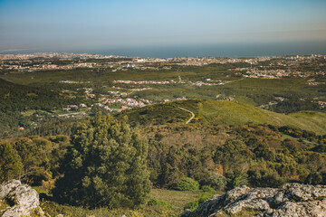 Fototapeta na wymiar view from the top of the mountain. beaches of Portugal. vacation in the mountains.
