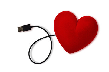 Heart connected with USB plug on white background - Concept of love