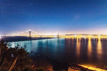 night landscape over the river and a large road bridge