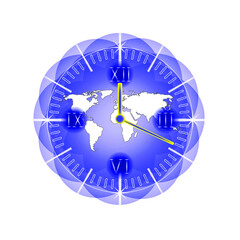 Clock icon. World map design. Decor for the application and website. Time symbol. Vector graphics for business.
