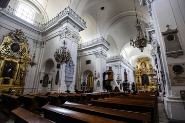 Interior with golden Altar of the Church of the Holy Cross in Warsaw, Poland. Chopin's heart buried...
