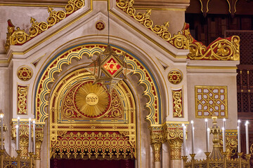 Interior view and decoration of the central Budapest synagogue