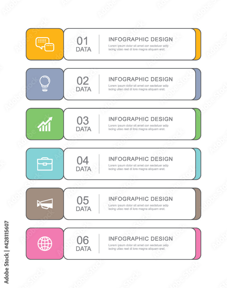 Poster 6 data infographics tab paper thin line index template. vector illustration abstract background. can