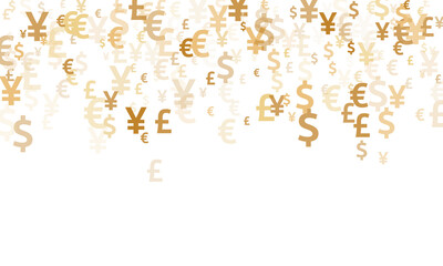 Euro dollar pound yen gold signs flying money vector illustration. Financial backdrop. Currency