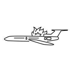The plane crash icon. Hand drawn element, vector illustration in black on white background.