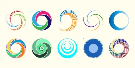 Tuinposter Set of abstract swirl and spiral colorful icons logo design elements, symbols and signs © Apoloart