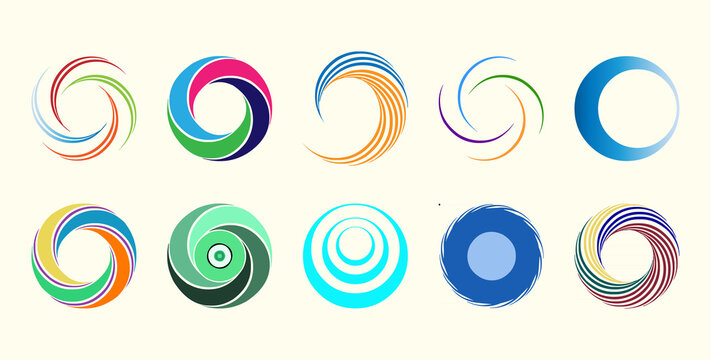 Set of abstract swirl and spiral colorful icons logo design elements, symbols and signs