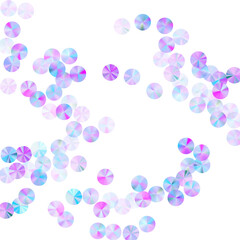 Neon tinsels confetti placer vector illustration. Round shiny tinsel particles party decor flatlay. Holiday confetti scatter sparkling texture.