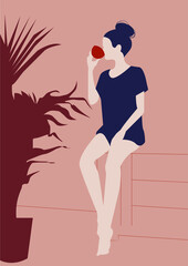 Abstract minimalistic vector illustration. Girl. Wall poster. Line art
